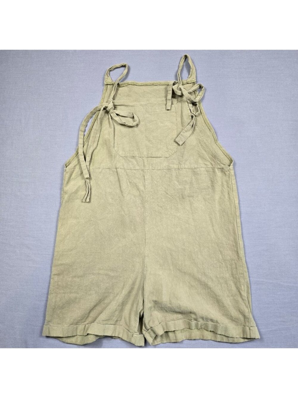 100% Cotton Boho Romper Overalls M Olive Green Adjustable Straps Pockets Casual